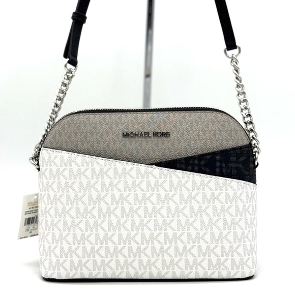Michael Kors Medium Dome Jet Set Travel Xbody Bag Optic White Multi - Picture 1 of 9